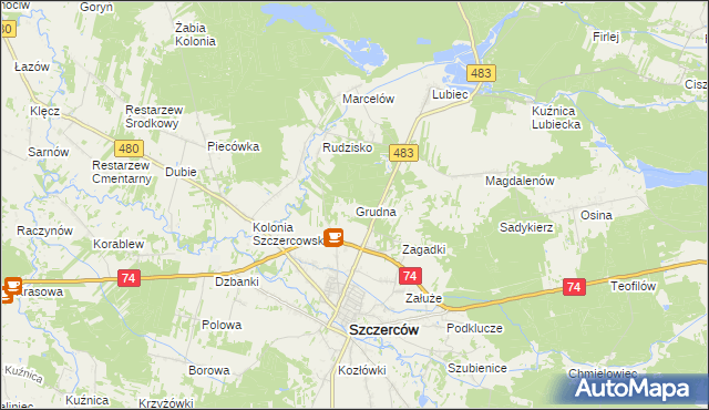 mapa Grudna gmina Szczerców, Grudna gmina Szczerców na mapie Targeo