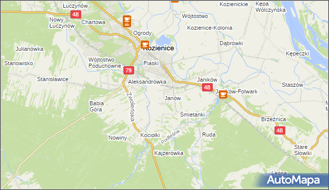 mapa Janów gmina Kozienice, Janów gmina Kozienice na mapie Targeo