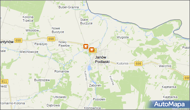 mapa Janów Podlaski, Janów Podlaski na mapie Targeo