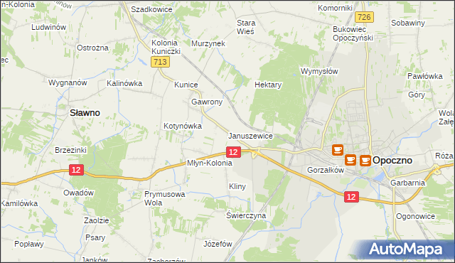 mapa Januszewice gmina Opoczno, Januszewice gmina Opoczno na mapie Targeo