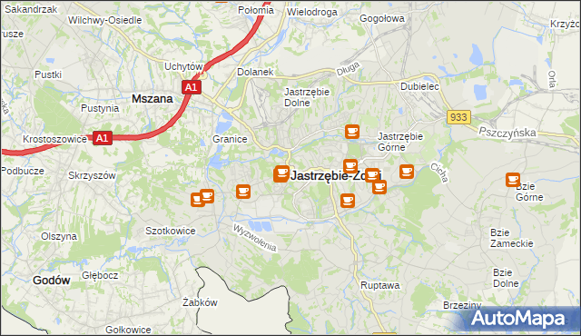 mapa Jastrzębie-Zdrój, Jastrzębie-Zdrój na mapie Targeo
