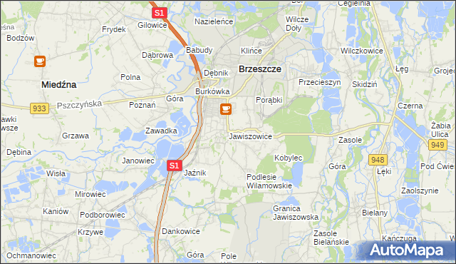 mapa Jawiszowice, Jawiszowice na mapie Targeo
