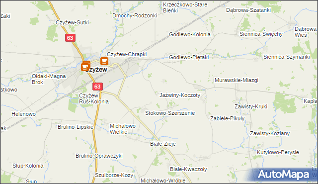 mapa Jaźwiny-Koczoty, Jaźwiny-Koczoty na mapie Targeo
