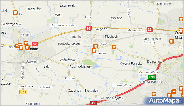 mapa Józefów gmina Ożarów Mazowiecki, Józefów gmina Ożarów Mazowiecki na mapie Targeo