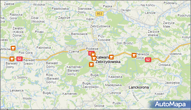 mapa Kalwaria Zebrzydowska, Kalwaria Zebrzydowska na mapie Targeo