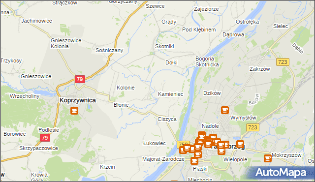 mapa Kamieniec gmina Koprzywnica, Kamieniec gmina Koprzywnica na mapie Targeo