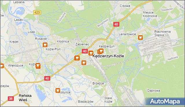 mapa Kędzierzyna-Koźle, Kędzierzyn-Koźle na mapie Targeo