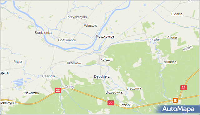 mapa Kołczyn gmina Krzeszyce, Kołczyn gmina Krzeszyce na mapie Targeo
