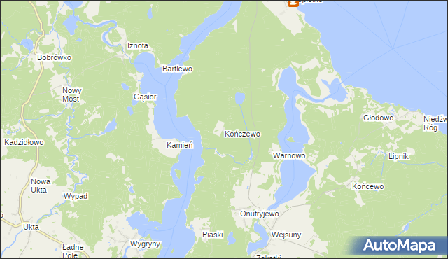 mapa Kończewo gmina Ruciane-Nida, Kończewo gmina Ruciane-Nida na mapie Targeo