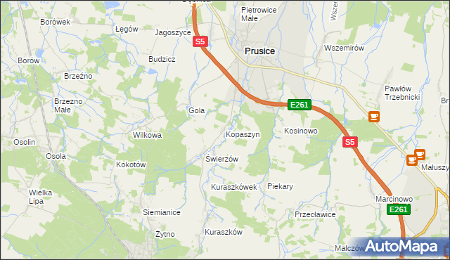 mapa Kopaszyn gmina Prusice, Kopaszyn gmina Prusice na mapie Targeo