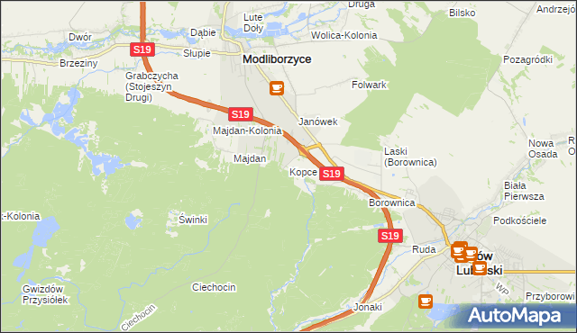 mapa Kopce gmina Janów Lubelski, Kopce gmina Janów Lubelski na mapie Targeo
