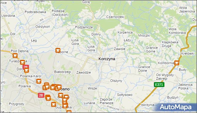 mapa Korczyna powiat krośnieński, Korczyna powiat krośnieński na mapie Targeo