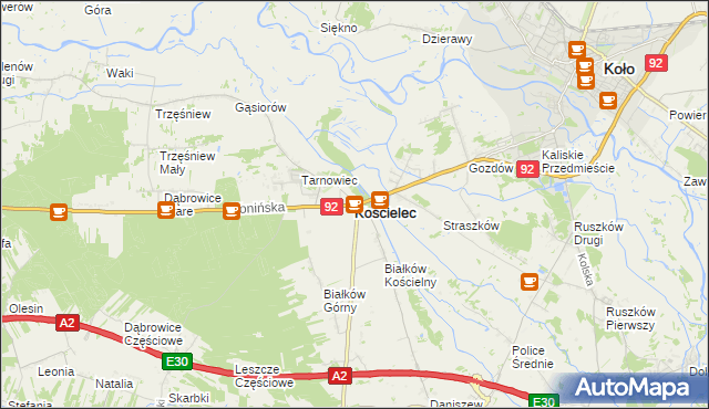 mapa Kościelec powiat kolski, Kościelec powiat kolski na mapie Targeo