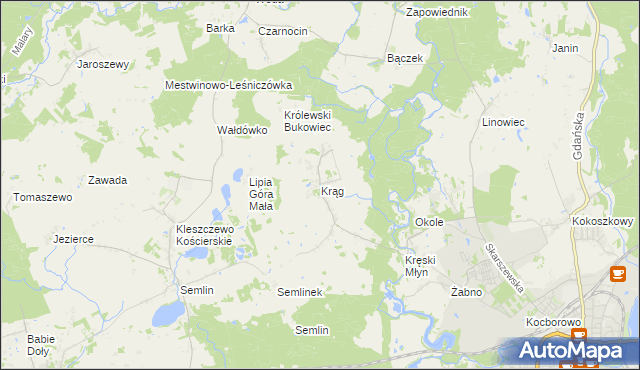 mapa Krąg gmina Starogard Gdański, Krąg gmina Starogard Gdański na mapie Targeo