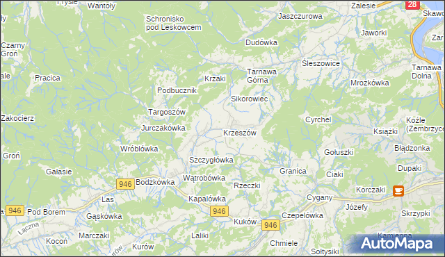 mapa Krzeszów gmina Stryszawa, Krzeszów gmina Stryszawa na mapie Targeo
