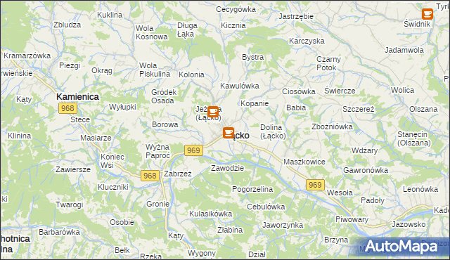 mapa Łącko powiat nowosądecki, Łącko powiat nowosądecki na mapie Targeo