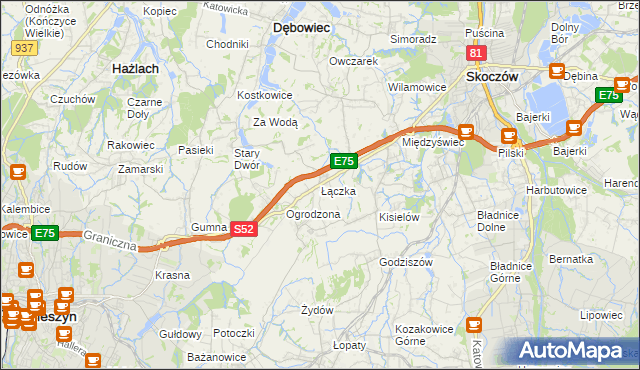 mapa Łączka gmina Dębowiec, Łączka gmina Dębowiec na mapie Targeo