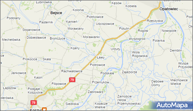 mapa Ławy gmina Opatowiec, Ławy gmina Opatowiec na mapie Targeo