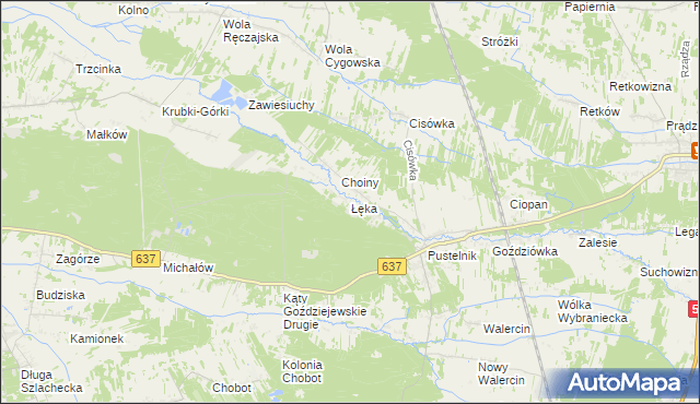mapa Łęka gmina Stanisławów, Łęka gmina Stanisławów na mapie Targeo