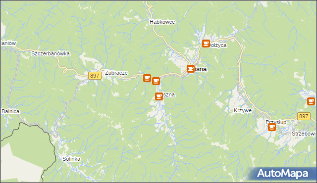 mapa Liszna gmina Cisna, Liszna gmina Cisna na mapie Targeo