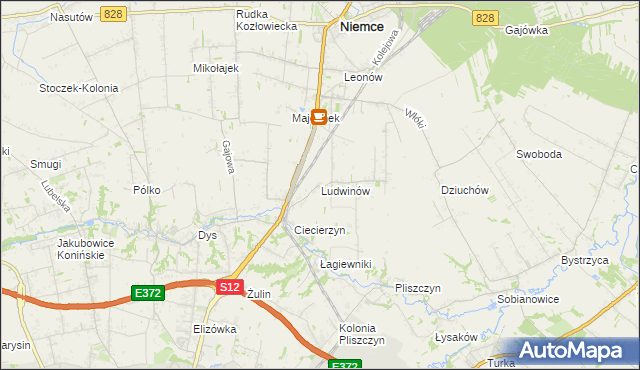 mapa Ludwinów gmina Niemce, Ludwinów gmina Niemce na mapie Targeo