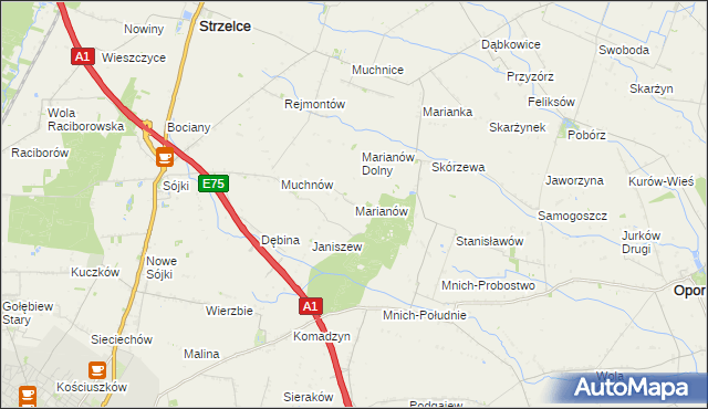 mapa Marianów gmina Strzelce, Marianów gmina Strzelce na mapie Targeo