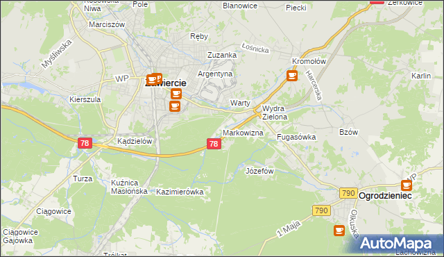 mapa Markowizna gmina Ogrodzieniec, Markowizna gmina Ogrodzieniec na mapie Targeo