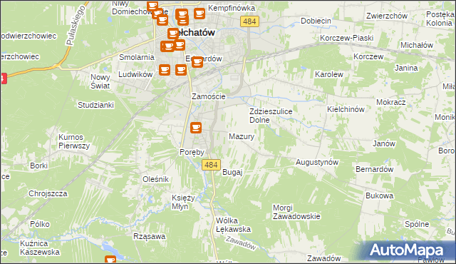 mapa Mazury gmina Bełchatów, Mazury gmina Bełchatów na mapie Targeo