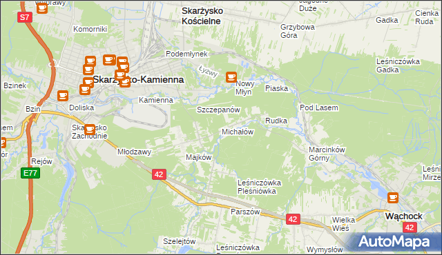 mapa Michałów gmina Skarżysko Kościelne, Michałów gmina Skarżysko Kościelne na mapie Targeo
