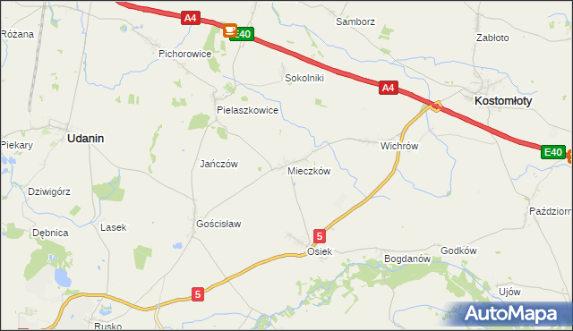 mapa Mieczków gmina Kostomłoty, Mieczków gmina Kostomłoty na mapie Targeo