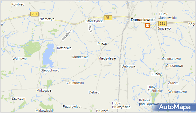 mapa Międzylesie gmina Damasławek, Międzylesie gmina Damasławek na mapie Targeo