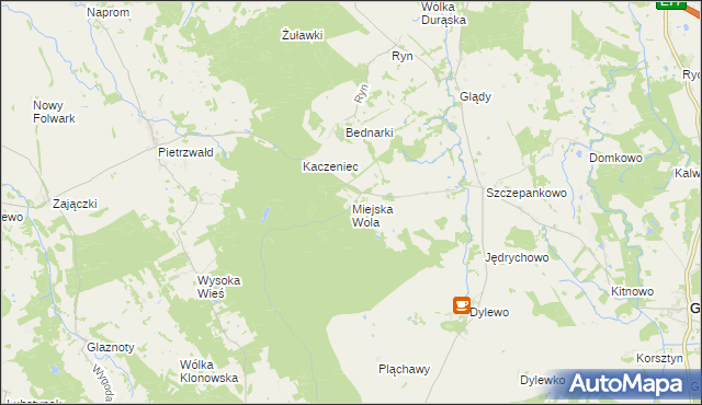 mapa Miejska Wola gmina Ostróda, Miejska Wola gmina Ostróda na mapie Targeo