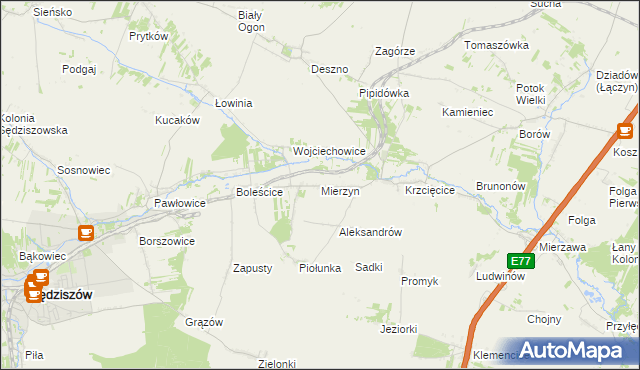 mapa Mierzyn gmina Sędziszów, Mierzyn gmina Sędziszów na mapie Targeo