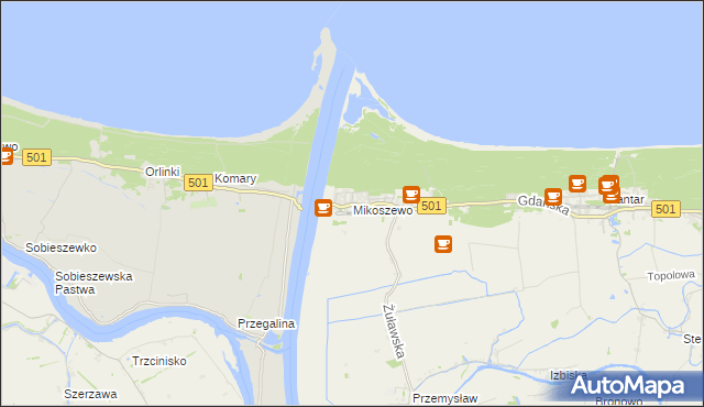 mapa Mikoszewo, Mikoszewo na mapie Targeo