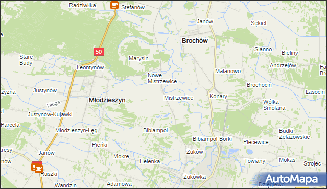 mapa Mistrzewice, Mistrzewice na mapie Targeo