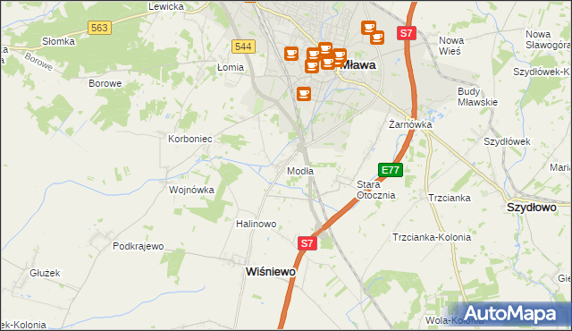 mapa Modła gmina Wiśniewo, Modła gmina Wiśniewo na mapie Targeo