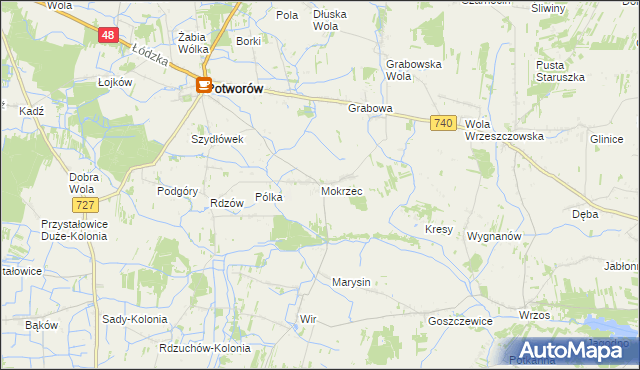 mapa Mokrzec gmina Potworów, Mokrzec gmina Potworów na mapie Targeo