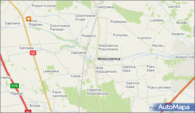mapa Moszczenica powiat piotrkowski, Moszczenica powiat piotrkowski na mapie Targeo