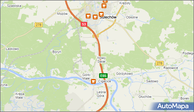 mapa Nowy Świat gmina Sulechów, Nowy Świat gmina Sulechów na mapie Targeo