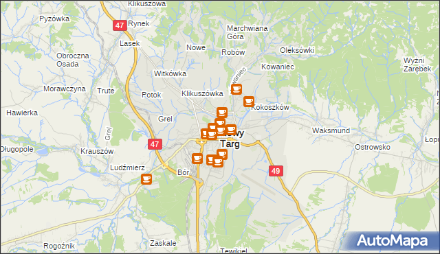 mapa Nowego Targu, Nowy Targ na mapie Targeo