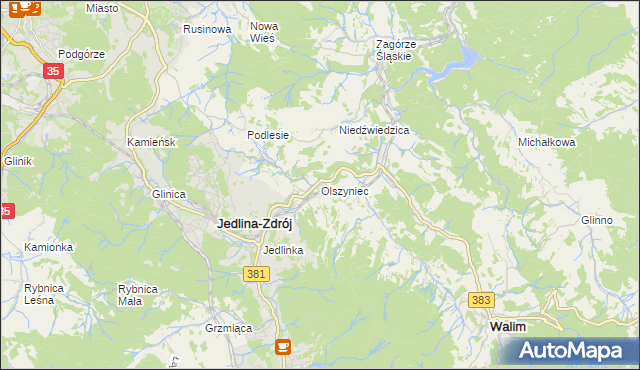 mapa Olszyniec gmina Walim, Olszyniec gmina Walim na mapie Targeo
