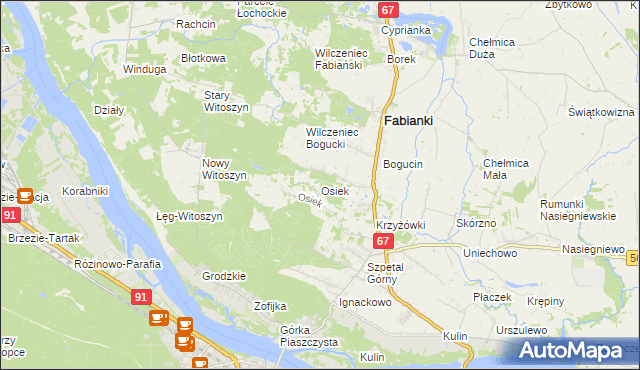 mapa Osiek gmina Fabianki, Osiek gmina Fabianki na mapie Targeo