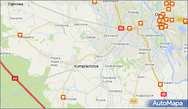 mapa Osiny gmina Komprachcice, Osiny gmina Komprachcice na mapie Targeo