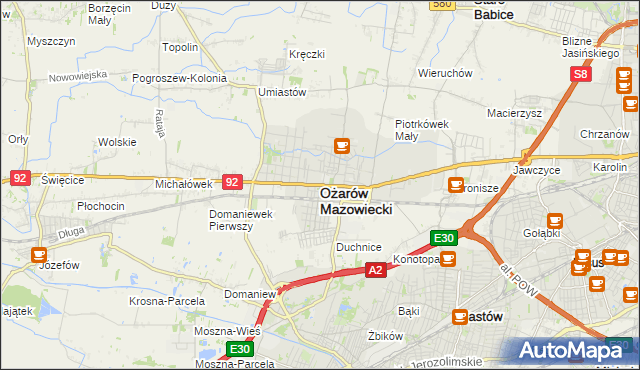 mapa Ożarów Mazowiecki, Ożarów Mazowiecki na mapie Targeo