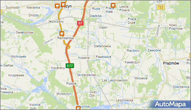 mapa Pawłowice gmina Tarczyn, Pawłowice gmina Tarczyn na mapie Targeo