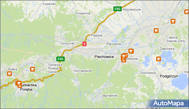 mapa Piechowice powiat jeleniogórski, Piechowice powiat jeleniogórski na mapie Targeo