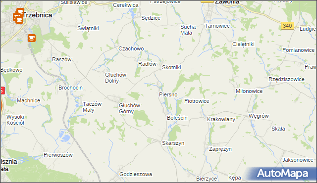 mapa Piersno gmina Trzebnica, Piersno gmina Trzebnica na mapie Targeo