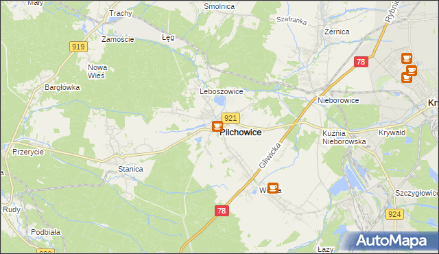mapa Pilchowice powiat gliwicki, Pilchowice powiat gliwicki na mapie Targeo