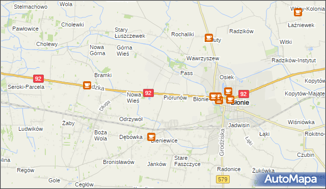 mapa Piorunów gmina Błonie, Piorunów gmina Błonie na mapie Targeo