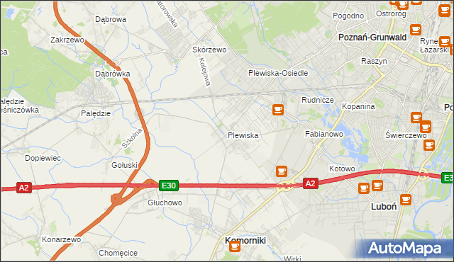 mapa Plewiska gmina Komorniki, Plewiska gmina Komorniki na mapie Targeo